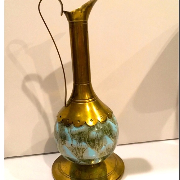 Delft Holland Brass Ewer with Blue/Green Marbled Base~RARE FIND - Picture 2 of 7